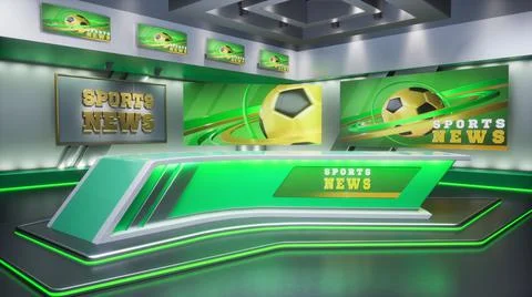 3D rendering Virtual TV Sport Studio News, Backdrop For TV Shows. TV On Wall Ilustración de archivo
