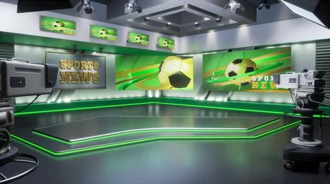 3D rendering Virtual TV Sport Studio News, Backdrop For TV Shows. TV On Wall Stock Illustration