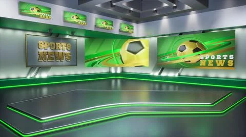 3D rendering Virtual TV Sport Studio News, Backdrop For TV Shows. TV On Wall Ilustración de archivo