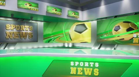 3D rendering Virtual TV Sport Studio News, Backdrop For TV Shows. TV On Wall Stock Illustration