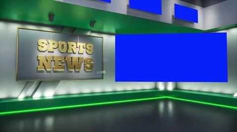 3D rendering Virtual TV Sport Studio News, Backdrop For TV Shows. TV On Wall Ilustración de archivo