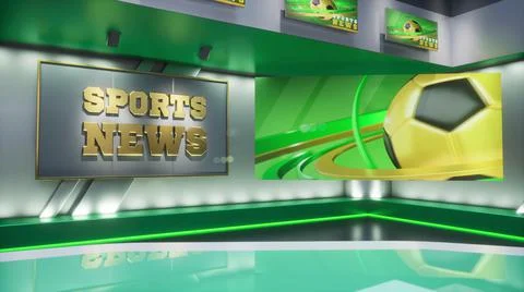 3D rendering Virtual TV Sport Studio News, Backdrop For TV Shows. TV On Wall Ilustración de archivo