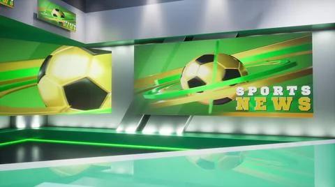 3D rendering Virtual TV Sport Studio News, Backdrop For TV Shows. TV On Wall Ilustración de archivo