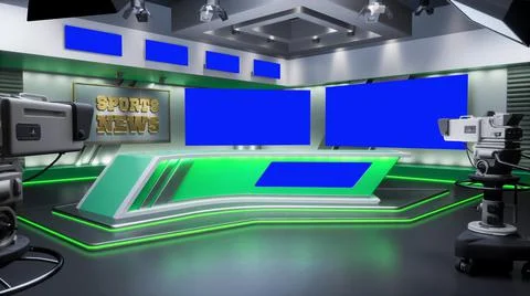 3D rendering Virtual TV Sport Studio News, Backdrop For TV Shows. TV On Wall Ilustración de archivo