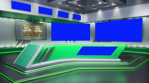 3D rendering Virtual TV Sport Studio News, Backdrop For TV Shows. TV On Wall Ilustración de archivo