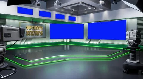 3D rendering Virtual TV Sport Studio News, Backdrop For TV Shows. TV On Wall Ilustración de archivo