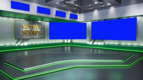 3D rendering Virtual TV Sport Studio News, Backdrop For TV Shows. TV On Wall Ilustración de archivo