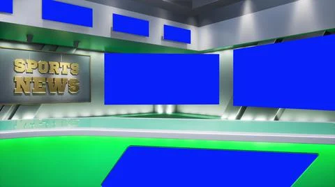 3D rendering Virtual TV Sport Studio News, Backdrop For TV Shows. TV On Wall Stock Illustration