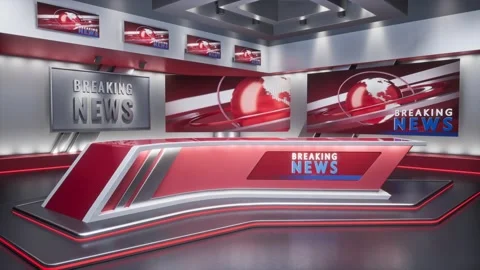3D rendering Virtual TV Studio News, Backdrop For TV Shows. TV On Wall. 스톡 동영상 183831025