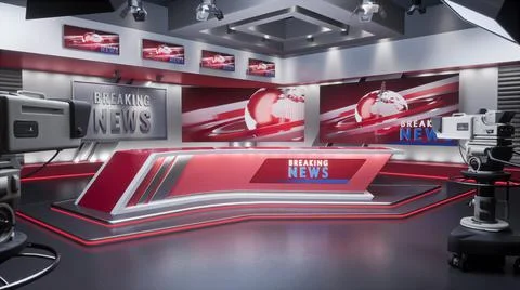 3D rendering Virtual TV Studio News, Backdrop For TV Shows. TV On Wall. Ilustración de archivo