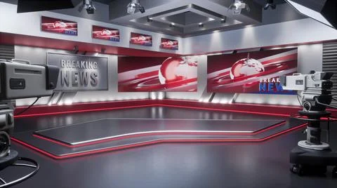 3D rendering Virtual TV Studio News, Backdrop For TV Shows. TV On Wall. Ilustración de archivo