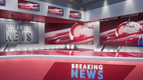 3D rendering Virtual TV Studio News, Backdrop For TV Shows. TV On Wall. Ilustración de archivo