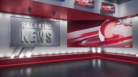 3D rendering Virtual TV Studio News, Backdrop For TV Shows. TV On Wall. Ilustración de archivo