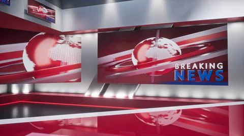 3D rendering Virtual TV Studio News, Backdrop For TV Shows. TV On Wall. Ilustración de archivo