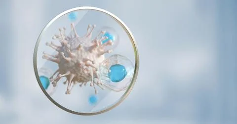 3d rendering of virus and cell. Stock Illustration