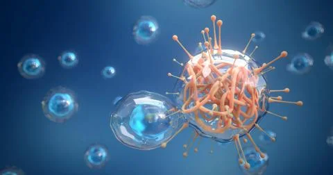 3d rendering of virus and cell. Stock Illustration