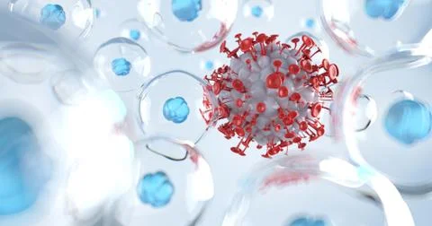 3d rendering of virus and cell. Stock Illustration