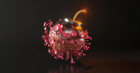 3d rendering of virus and sphere ball blast. Stock Illustration