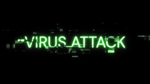 3D rendering virus attack text with screen effects of technological glitches Stock Photos