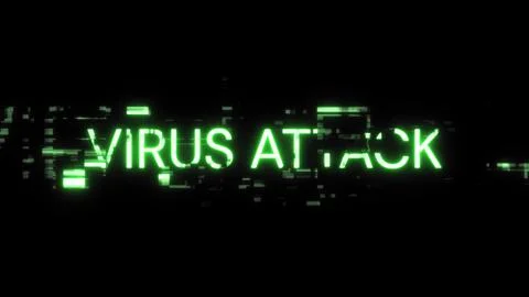 3D rendering virus attack text with screen effects of technological glitches Stock Photos