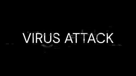 3D rendering virus attack text with screen effects of technological glitches Stock Photos