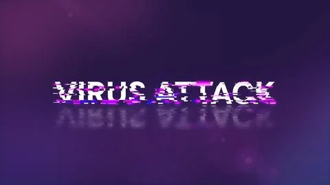 3D rendering virus attack text with screen effects of technological glitches Stock Photos