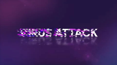 3D rendering virus attack text with screen effects of technological glitches Stock Photos