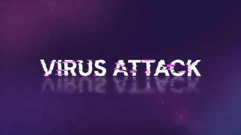 3D rendering virus attack text with screen effects of technological glitches Stock Photos