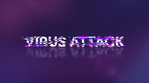 3D rendering virus attack text with screen effects of technological glitches Stock Photos