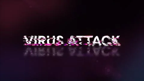3D rendering virus attack text with screen effects of technological glitches Stock Photos