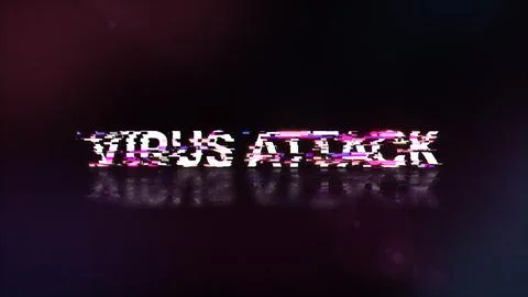 3D rendering virus attack text with screen effects of technological glitches Stock Photos