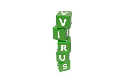 3D Rendering Virus Text on Green Square Boxes 스톡 일러스트