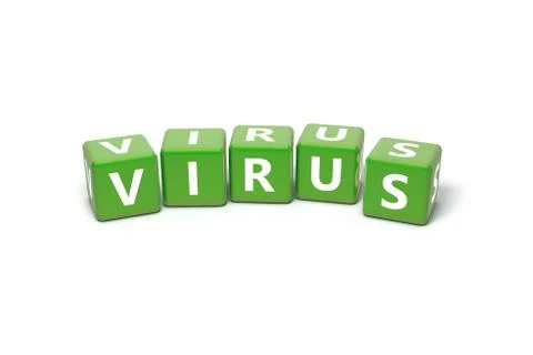 3D Rendering Virus Text on Green Square Boxes 스톡 일러스트