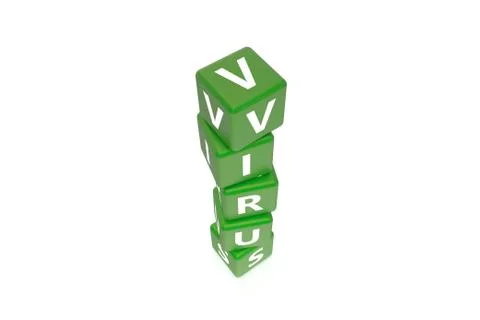 3D Rendering Virus Text on Green Square Boxes Stock Illustration