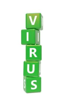 3D Rendering Virus Text on Green Square Boxes 스톡 일러스트