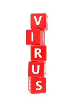3D Rendering Virus Text on Red Square Boxes 스톡 일러스트