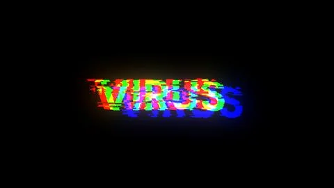 3D rendering virus text with screen effects of technological glitches Stock Photos