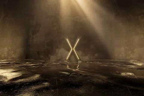 3d Rendering von gerahmten aufhellen X Alphabet Form mit Lichtstrahlen auf... Stock Photos