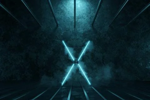 3d Rendering von lighten X Metall Form auf Grunge Boden umgeben von Rauch ... Stock Photos