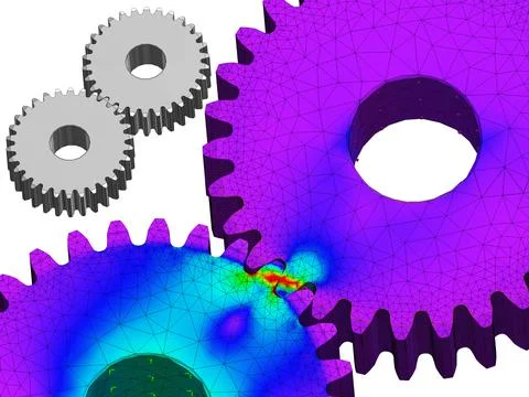 3D Rendering of von mises Stress on Meshed Gear Teeth using FEA Illustrazione stock
