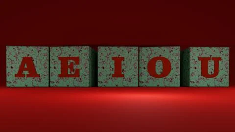 3d rendering of vowel letters and custom cubes Stock Illustration