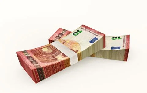 3d rendering Wad of EURO banknotes 3d rendered isolated on white Stock Illustration