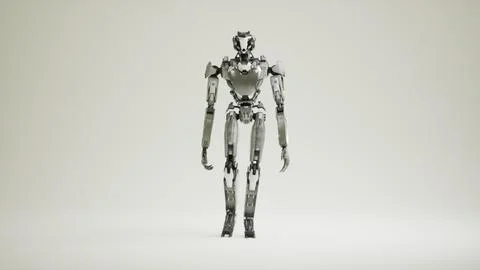 3d rendering of walking robotics army, industrial group of cyborg machines on Stock Illustration