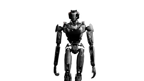3d rendering of walking robotics army, industrial group of cyborg machines on Stock Illustration
