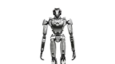 3d rendering of walking robotics army, industrial group of cyborg machines on Stockillustratie