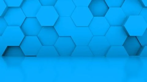 3d rendering wall of blue cubes located at different levels in a blue stud... Stock Photos