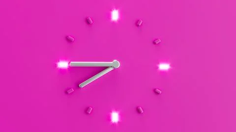 3d rendering of a wall clock with silver and lighting details showing time on a Stock Illustration