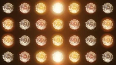 3D rendering of a wall with flashing lights and bright spotlights. Perfect ba Stock Photos