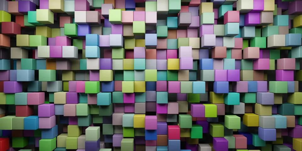 3D rendering wallpaper background of multi-colored random shuffled cubes Stock Illustration