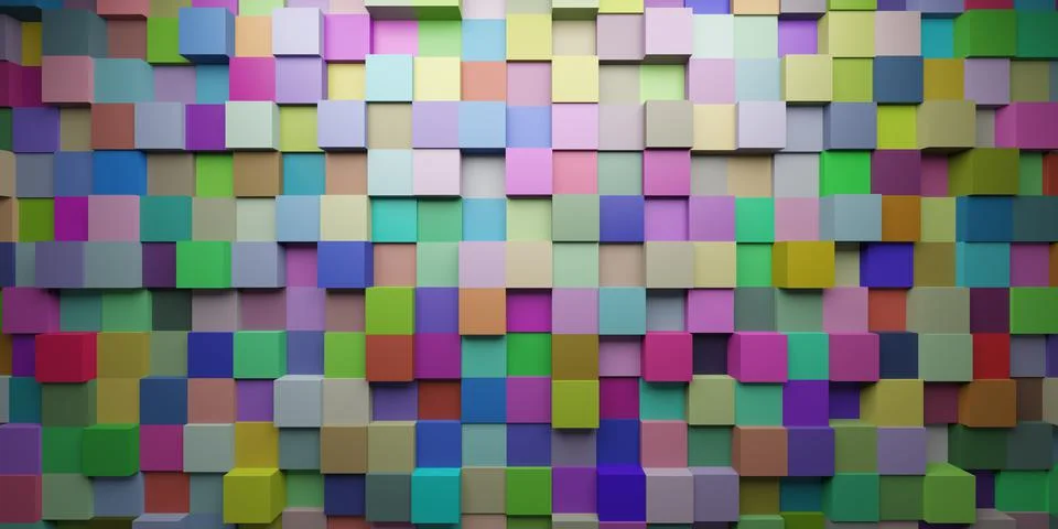 3D rendering wallpaper background of multi-colored random shuffled cubes Stock Illustration